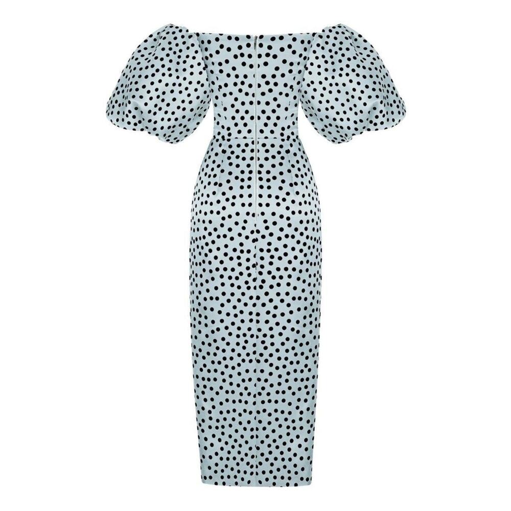 RASARIO Polka Dot Silk Organza Off Shoulder Midi  Wedding Guest Dress IT 44